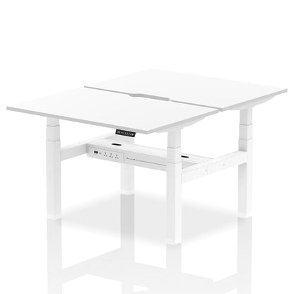 Air Back-to-Back Scalloped Edge Height Adjustable Bench Desk - 2 Person W1200mm White Top with White Frame