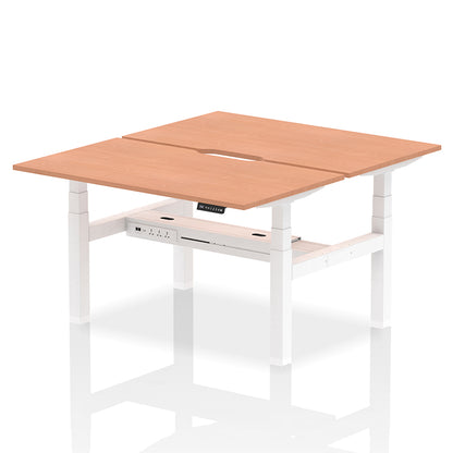Air Back-to-Back Scalloped Edge Height Adjustable Bench Desk - 2 Person W1400mm Beech Top with White Frame