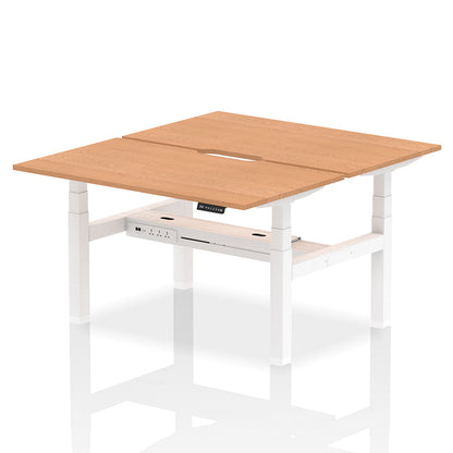 Air Back-to-Back Scalloped Edge Height Adjustable Bench Desk - 2 Person W1400mm Oak Top with White Frame