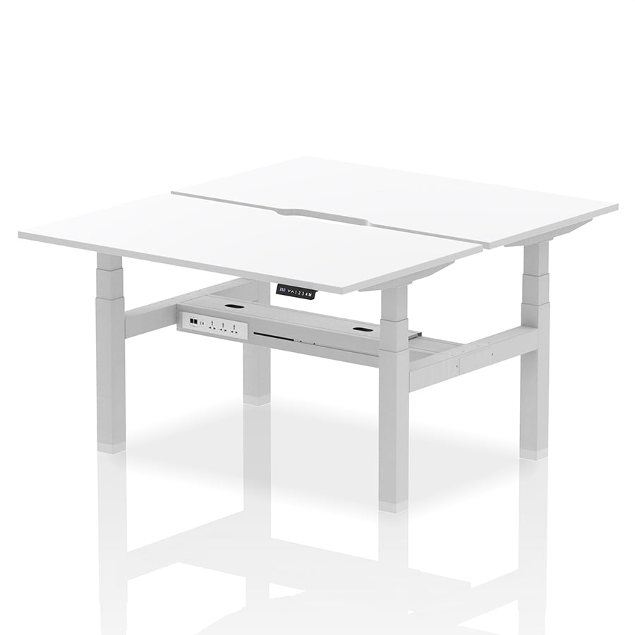 Air Back-to-Back Scalloped Edge Height Adjustable Bench Desk - 2 Person W1400mm White Top with Silver Frame