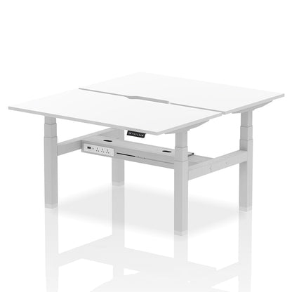 Air Back-to-Back Scalloped Edge Height Adjustable Bench Desk - 2 Person W1400mm White Top with Silver Frame