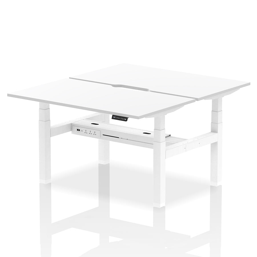 Air Back-to-Back Scalloped Edge Height Adjustable Bench Desk - 2 Person W1400mm White Top with White Frame