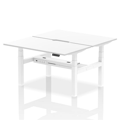 Air Back-to-Back Scalloped Edge Height Adjustable Bench Desk - 2 Person W1400mm White Top with White Frame
