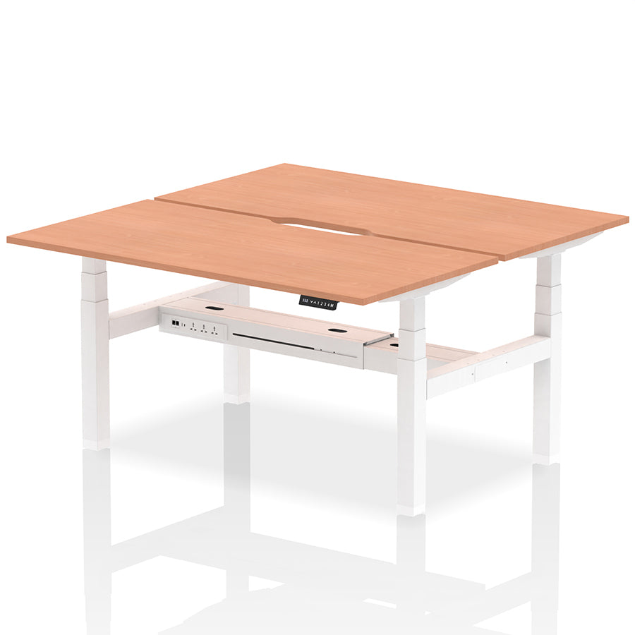 Air Back-to-Back Scalloped Edge Height Adjustable Bench Desk - 2 Person W1600mm Beech Top with White Frame