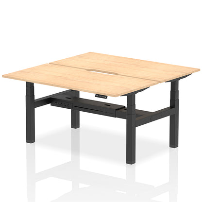 Air Back-to-Back Scalloped Edge Height Adjustable Bench Desk - 2 Person W1600mm Maple Top with Black Frame