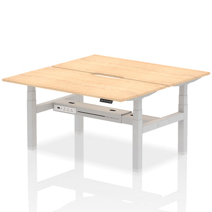 Air Back-to-Back Scalloped Edge Height Adjustable Bench Desk - 2 Person W1600mm Maple Top with Silver Frame