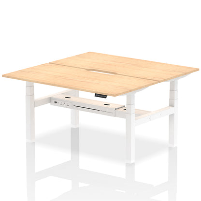 Air Back-to-Back Scalloped Edge Height Adjustable Bench Desk - 2 Person W1600mm Maple Top with White Frame