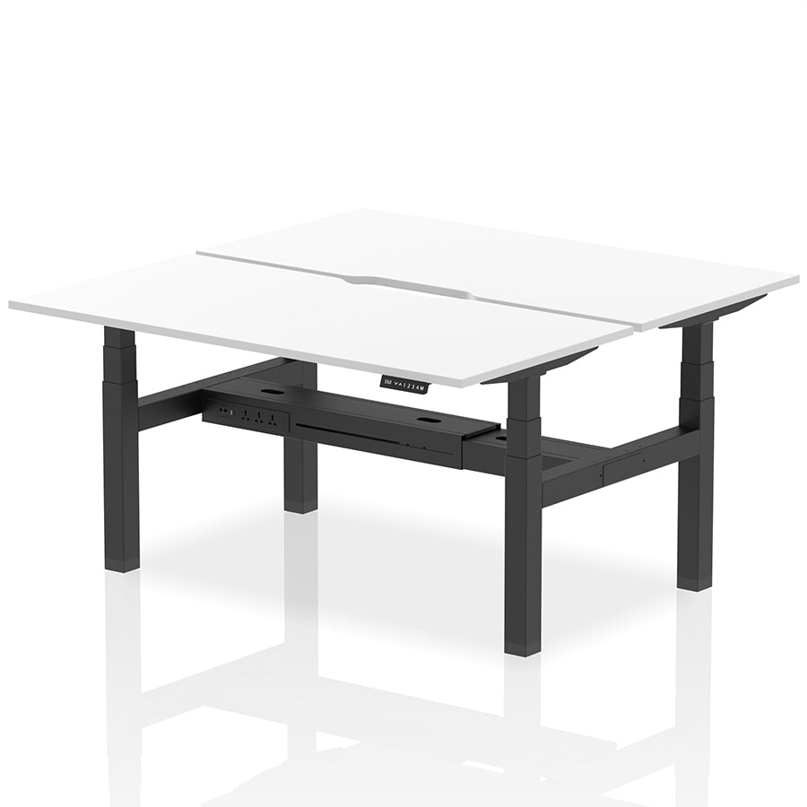 Air Back-to-Back Scalloped Edge Height Adjustable Bench Desk - 2 Person W1600mm White Top with Black Frame