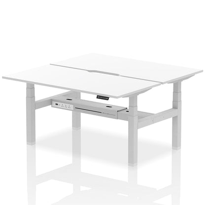 Air Back-to-Back Scalloped Edge Height Adjustable Bench Desk - 2 Person W1600mm White Top with Silver Frame
