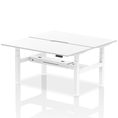 Air Back-to-Back Scalloped Edge Height Adjustable Bench Desk - 2 Person W1600mm White Top with White Frame
