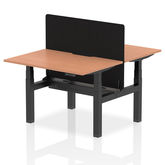 Air Back-to-Back Scalloped Edge Height Adjustable Bench Desk - 2 Person with Black Straight Screen W1200mm Beech Top with Black Frame