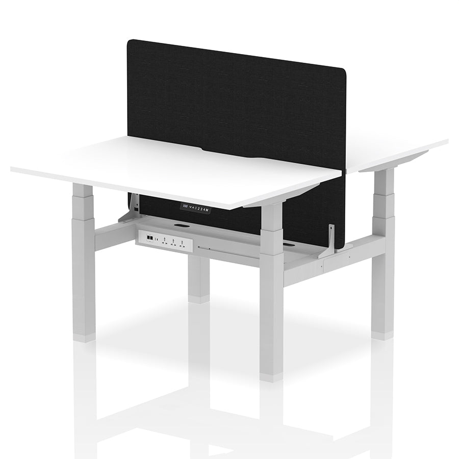 Air Back-to-Back Scalloped Edge Height Adjustable Bench Desk - 2 Person with Black Straight Screen W1200mm White Top with Silver Frame
