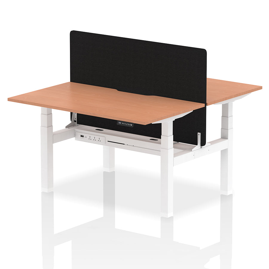 Air Back-to-Back Scalloped Edge Height Adjustable Bench Desk - 2 Person with Black Straight Screen W1400mm Beech Top with White Frame