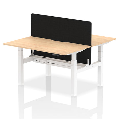 Air Back-to-Back Scalloped Edge Height Adjustable Bench Desk - 2 Person with Black Straight Screen W1400mm Maple Top with White Frame