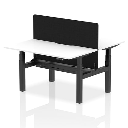 Air Back-to-Back Scalloped Edge Height Adjustable Bench Desk - 2 Person with Black Straight Screen W1400mm White Top with Black Frame