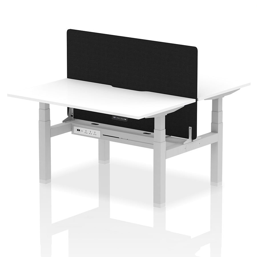 Air Back-to-Back Scalloped Edge Height Adjustable Bench Desk - 2 Person with Black Straight Screen W1400mm White Top with Silver Frame