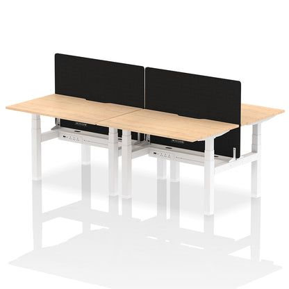 Air Back-to-Back Scalloped Edge Height Adjustable Bench Desk - 4 Person with Black Straight Screen W1200 maple top with white frame