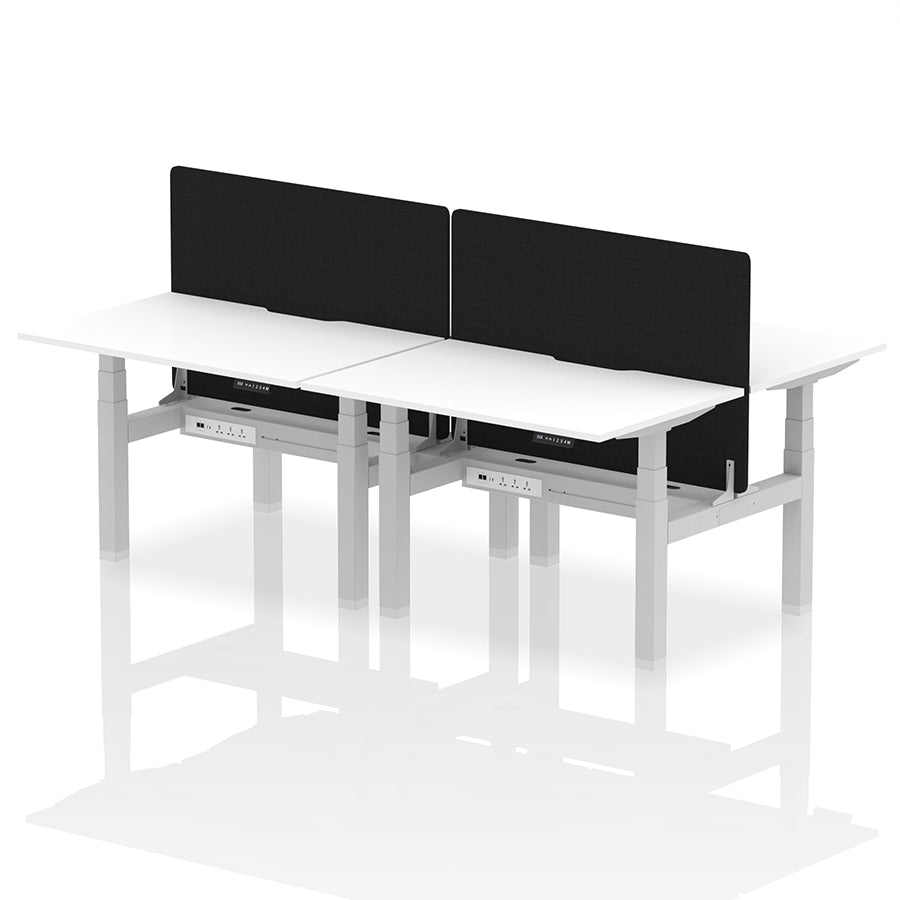 Air Back-to-Back Scalloped Edge Height Adjustable Bench Desk - 4 Person with Black Straight Screen W1200 white top with silver frame