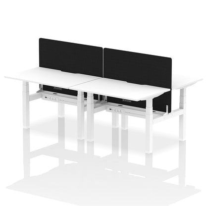 Air Back-to-Back Scalloped Edge Height Adjustable Bench Desk - 4 Person with Black Straight Screen W1200 white top with white frame
