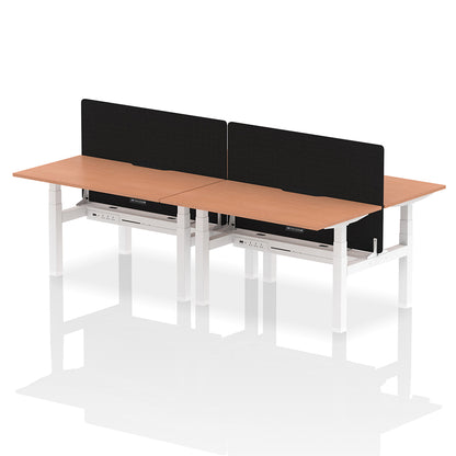 Air Back-to-Back Scalloped Edge Height Adjustable Bench Desk - 4 Person with Black Straight Screen W1400 beech top with white frame