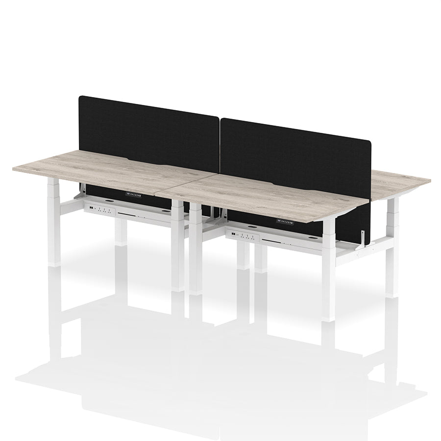 Air Back-to-Back Scalloped Edge Height Adjustable Bench Desk - 4 Person with Black Straight Screen W1400 grey oak top with white frame