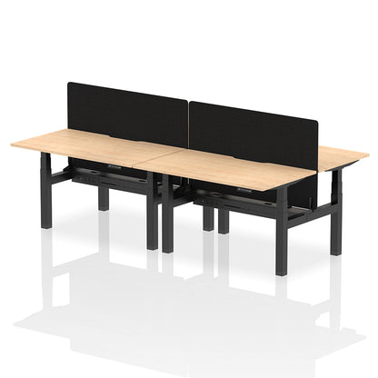 Air Back-to-Back Scalloped Edge Height Adjustable Bench Desk - 4 Person with Black Straight Screen W1400 maple top with black frame