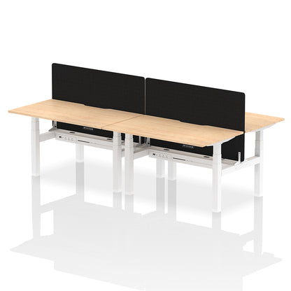 Air Back-to-Back Scalloped Edge Height Adjustable Bench Desk - 4 Person with Black Straight Screen W1400 maple top with white frame