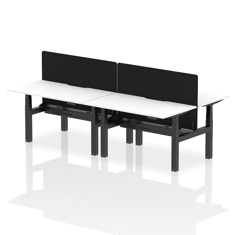 Air Back-to-Back Scalloped Edge Height Adjustable Bench Desk - 4 Person with Black Straight Screen W1400 white top with black frame