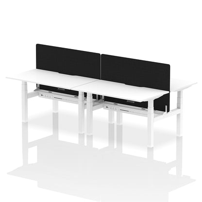Air Back-to-Back Scalloped Edge Height Adjustable Bench Desk - 4 Person with Black Straight Screen W1400 white top with white frame