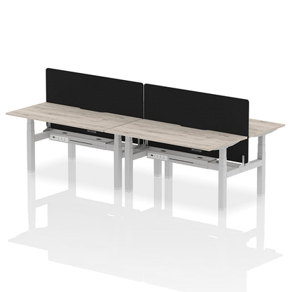 Air Back-to-Back Scalloped Edge Height Adjustable Bench Desk - 4 Person with Black Straight Screen W1600 grey oak top with silver frame