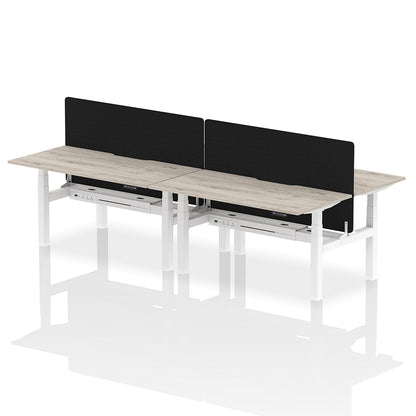 Air Back-to-Back Scalloped Edge Height Adjustable Bench Desk - 4 Person with Black Straight Screen W1600 grey oak top with white frame