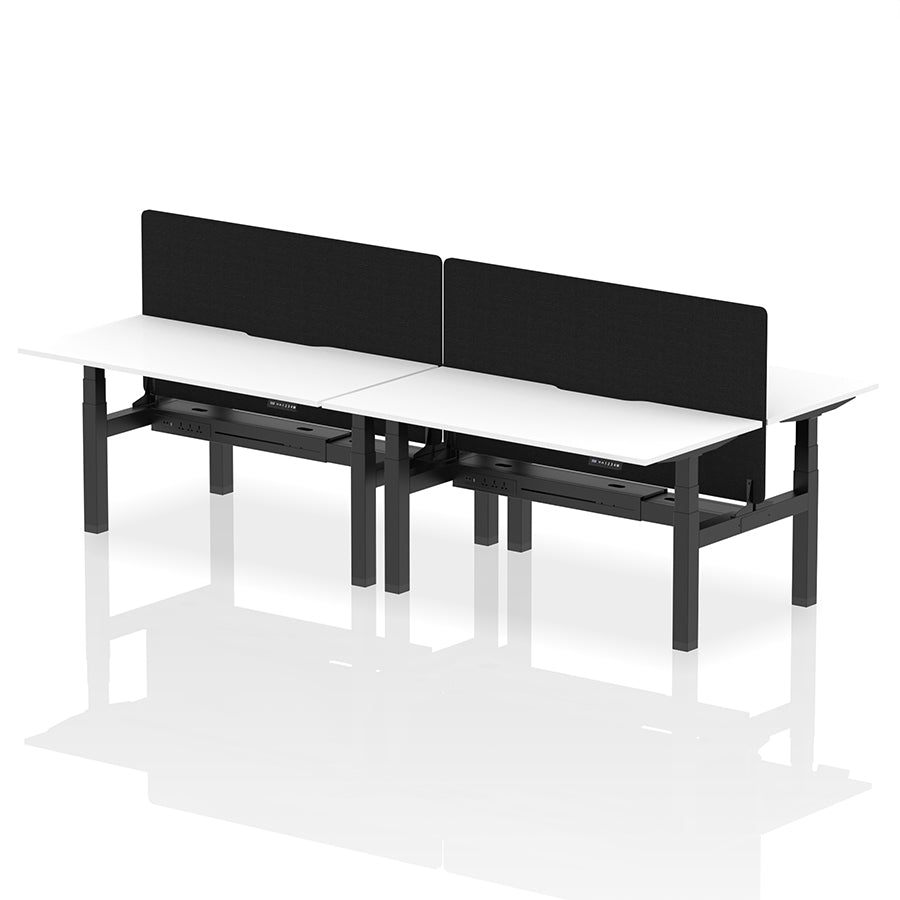 Air Back-to-Back Scalloped Edge Height Adjustable Bench Desk - 4 Person with Black Straight Screen W1600 white top with black frame