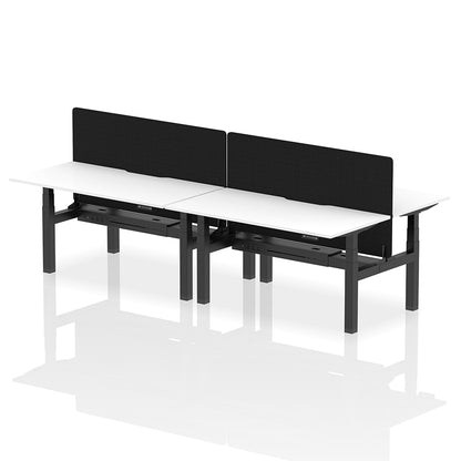 Air Back-to-Back Scalloped Edge Height Adjustable Bench Desk - 4 Person with Black Straight Screen W1600 white top with black frame