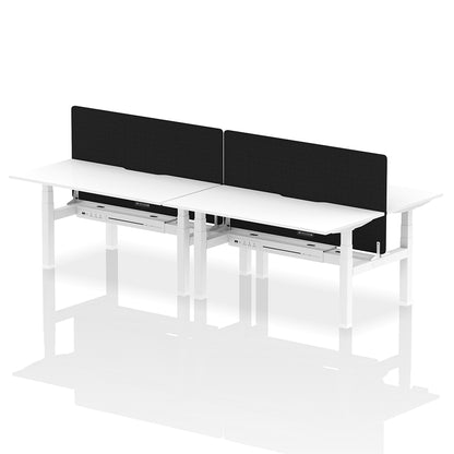 Air Back-to-Back Scalloped Edge Height Adjustable Bench Desk - 4 Person with Black Straight Screen W1600 white top with white frame
