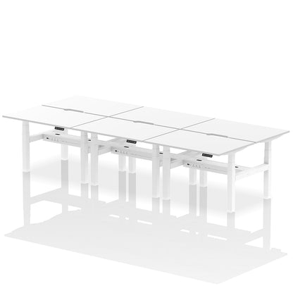 Air Back-to-Back Scalloped Edge Height Adjustable Bench Desk - 6 Person W1200mm white top with white frame