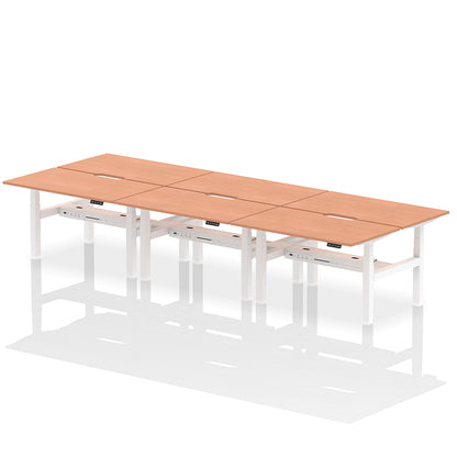Air Back-to-Back Scalloped Edge Height Adjustable Bench Desk - 6 Person W1400mm beech top with white frame
