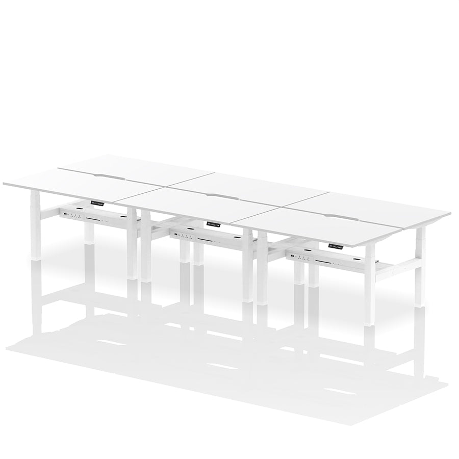 Air Back-to-Back Scalloped Edge Height Adjustable Bench Desk - 6 Person W1400mm white top with white frame