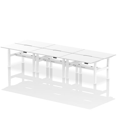 Air Back-to-Back Scalloped Edge Height Adjustable Bench Desk - 6 Person W1400mm white top with white frame