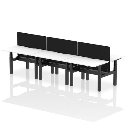Air Back-to-Back Scalloped Edge Height Adjustable Bench Desk - 6 Person with Black Straight Screen W1200mm white top with black frame