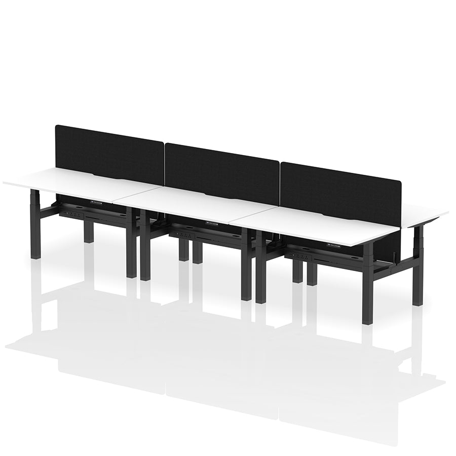 Air Back-to-Back Scalloped Edge Height Adjustable Bench Desk - 6 Person with Black Straight Screen W1400mm white top with black frame