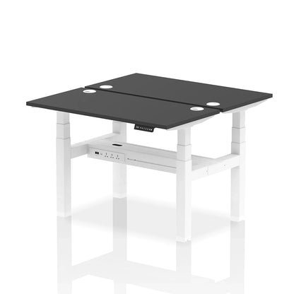 Air Back-to-Back Slimline Height Adjustable Bench Desk - 2 Person with cable ports W1200mm black top with white frame