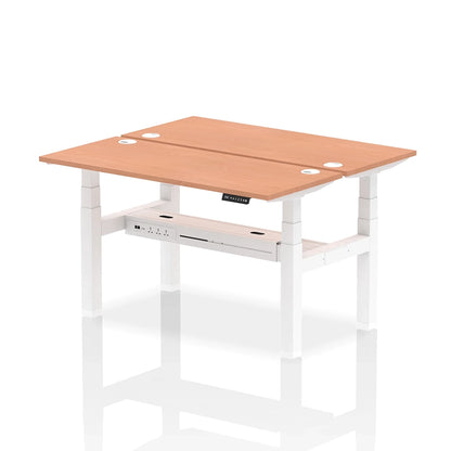Air Back-to-Back Slimline Height Adjustable Bench Desk - 2 Person with cable ports W1400mm beech top with white frame