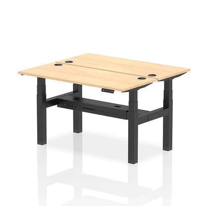Air Back-to-Back Slimline Height Adjustable Bench Desk - 2 Person with cable ports W1400mm maple top with black frame