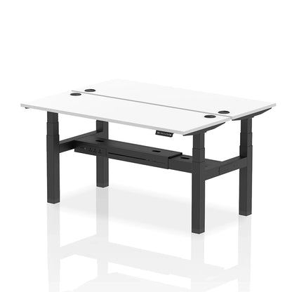Air Back-to-Back Slimline Height Adjustable Bench Desk - 2 Person with cable ports W1600mm white top with black frame
