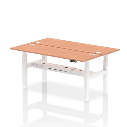 Air Back-to-Back Slimline Height Adjustable Bench Desk - 2 Person with cable ports W1800mm beech top with white frame