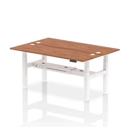 Air Back-to-Back Slimline Height Adjustable Bench Desk - 2 Person with cable ports W1800mm walnut top with white frame