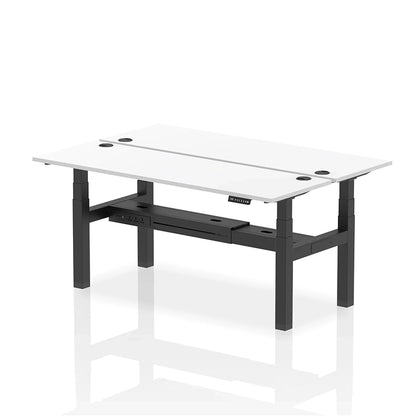 Air Back-to-Back Slimline Height Adjustable Bench Desk - 2 Person with cable ports W1800mm white top with black frame