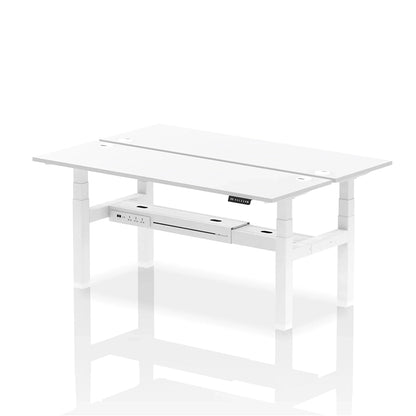 Air Back-to-Back Slimline Height Adjustable Bench Desk - 2 Person with cable ports W1800mm white top with white frame