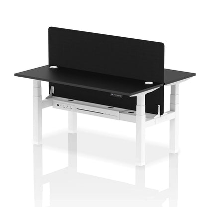 Air Back-to-Back Slimline Height Adjustable Bench Desk - 2 Person with cable ports and black straight screen W1600m black top with white frame