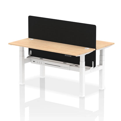 Air Back-to-Back Slimline Height Adjustable Bench Desk - 2 Person with cable ports and black straight screen W1600m maple top with white frame